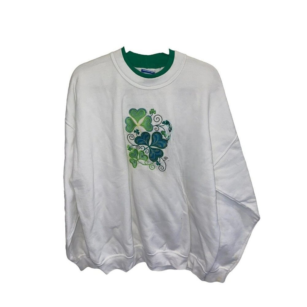 PFI Fashions green Embroidered shamrocks  Theme Sweatshirt Size 2XL Grannycore